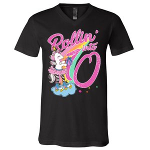 Rollin' Into 10 Skating Unicorn Birthday V-Neck T-Shirt