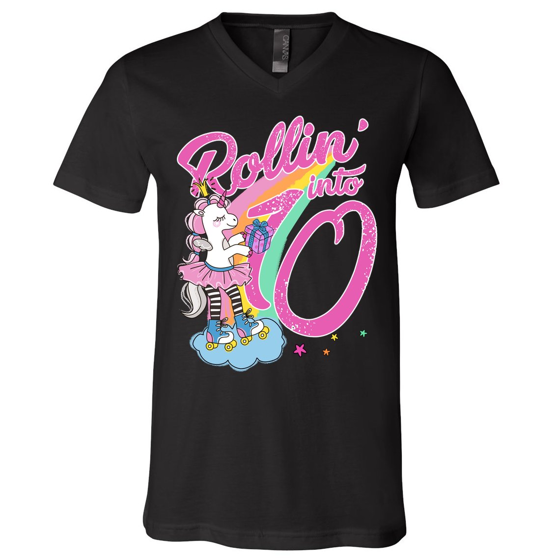 Rollin' Into 10 Skating Unicorn Birthday V-Neck T-Shirt