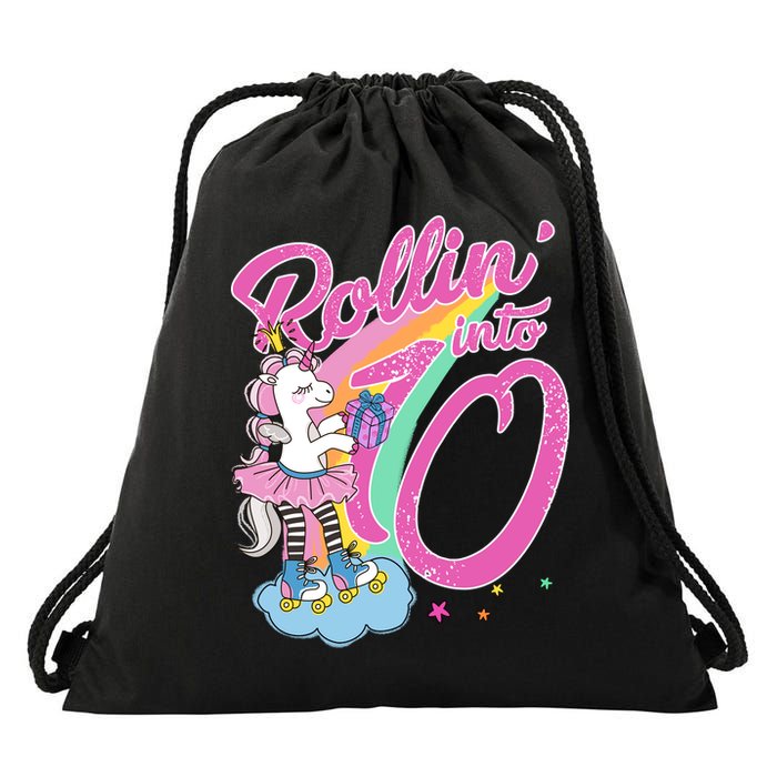 Rollin' Into 10 Skating Unicorn Birthday Drawstring Bag
