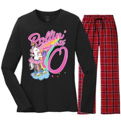 Rollin' Into 10 Skating Unicorn Birthday Women's Long Sleeve Flannel Pajama Set 