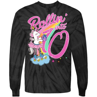 Rollin' Into 10 Skating Unicorn Birthday Tie-Dye Long Sleeve Shirt