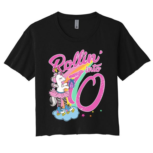 Rollin' Into 10 Skating Unicorn Birthday Crop Top