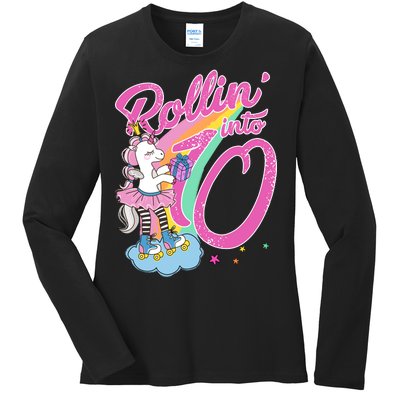 Rollin' Into 10 Skating Unicorn Birthday Ladies Long Sleeve Shirt