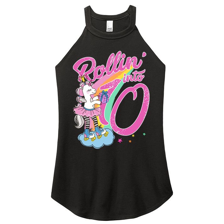 Rollin' Into 10 Skating Unicorn Birthday Women's Perfect Tri Rocker Tank