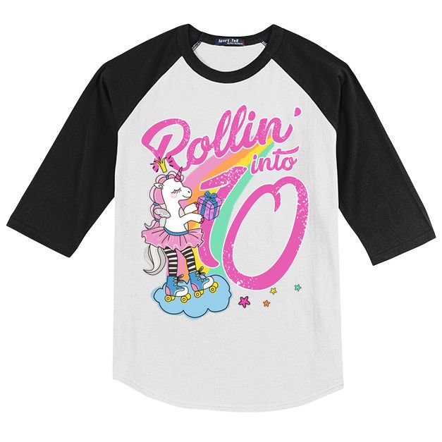 Rollin' Into 10 Skating Unicorn Birthday Kids Colorblock Raglan Jersey
