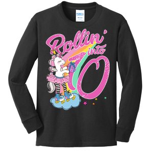 Rollin' Into 10 Skating Unicorn Birthday Kids Long Sleeve Shirt