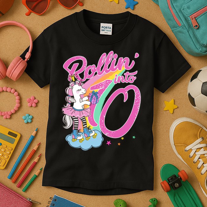 Rollin' Into 10 Skating Unicorn Birthday Kids T-Shirt