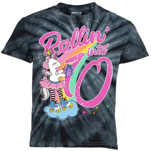 Rollin' Into 10 Skating Unicorn Birthday Kids Tie-Dye T-Shirt