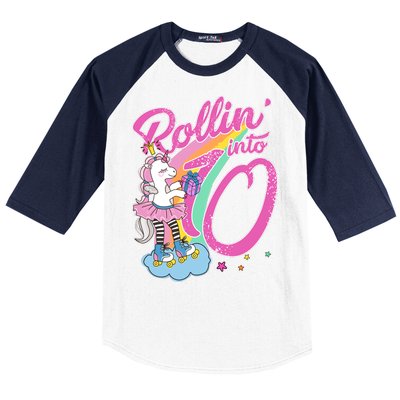 Rollin' Into 10 Skating Unicorn Birthday Baseball Sleeve Shirt