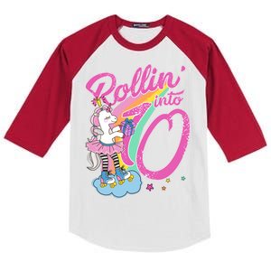 Rollin' Into 10 Skating Unicorn Birthday Kids Colorblock Raglan Jersey