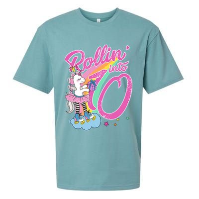 Rollin' Into 10 Skating Unicorn Birthday Sueded Cloud Jersey T-Shirt