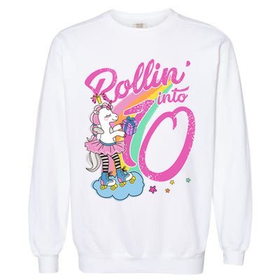 Rollin' Into 10 Skating Unicorn Birthday Garment-Dyed Sweatshirt