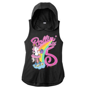 Rollin' Into 5 Skating Unicorn  Ladies PosiCharge Tri-Blend Wicking Draft Hoodie Tank