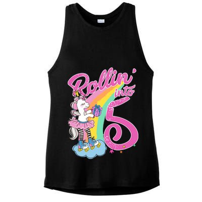Rollin' Into 5 Skating Unicorn  Ladies PosiCharge Tri-Blend Wicking Tank