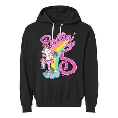 Rollin' Into 5 Skating Unicorn  Garment-Dyed Fleece Hoodie