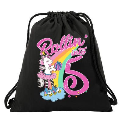 Rollin' Into 5 Skating Unicorn  Drawstring Bag