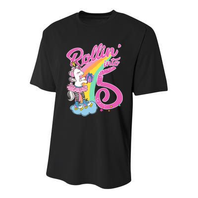Rollin' Into 5 Skating Unicorn  Youth Performance Sprint T-Shirt