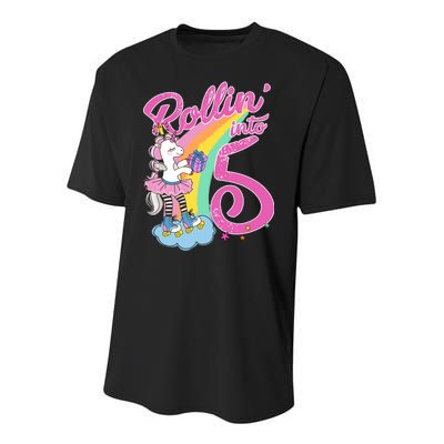 Rollin' Into 5 Skating Unicorn  Youth Performance Sprint T-Shirt