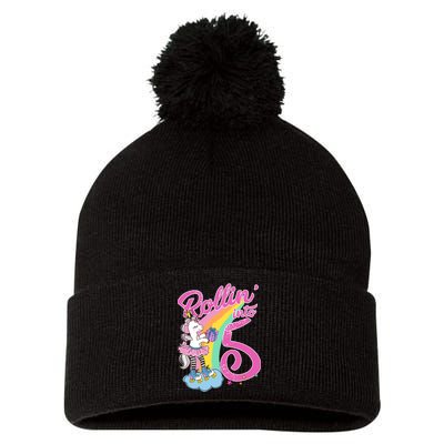 Rollin' Into 5 Skating Unicorn  Pom Pom 12in Knit Beanie