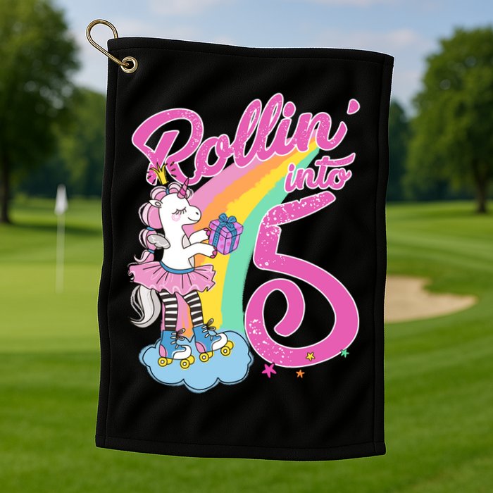 Rollin' Into 5 Skating Unicorn  Golf Towel
