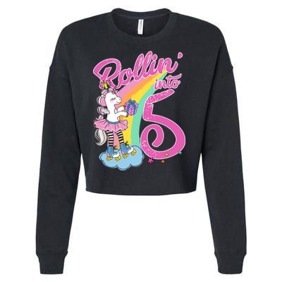 Rollin' Into 5 Skating Unicorn  Cropped Pullover Crew