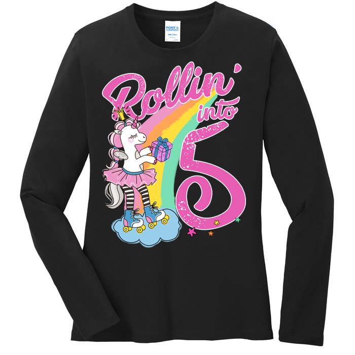 Rollin' Into 5 Skating Unicorn  Ladies Long Sleeve Shirt