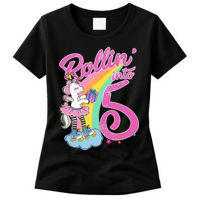 Rollin' Into 5 Skating Unicorn  Womens T-Shirt