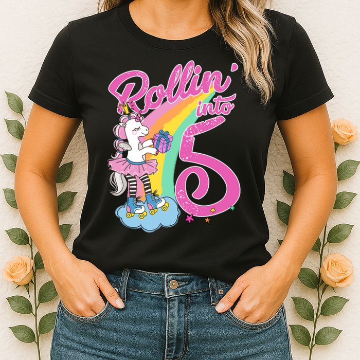 Rollin' Into 5 Skating Unicorn  Womens T-Shirt