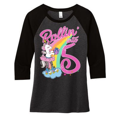 Rollin' Into 5 Skating Unicorn  Women's Tri-Blend 3/4-Sleeve Raglan Shirt