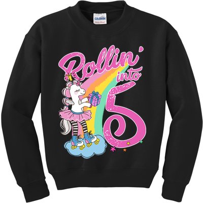 Rollin' Into 5 Skating Unicorn  Kids Sweatshirt