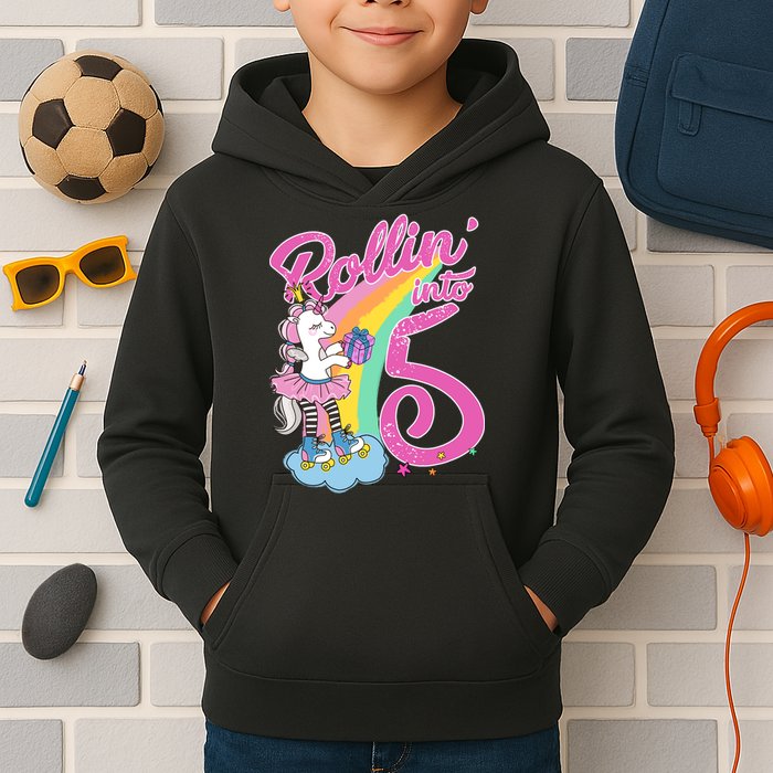 Rollin' Into 5 Skating Unicorn  Kids Hoodie