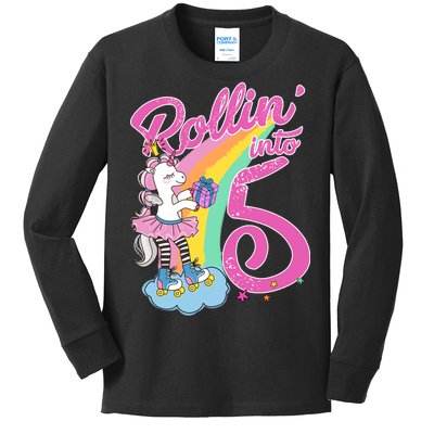 Rollin' Into 5 Skating Unicorn  Kids Long Sleeve Shirt