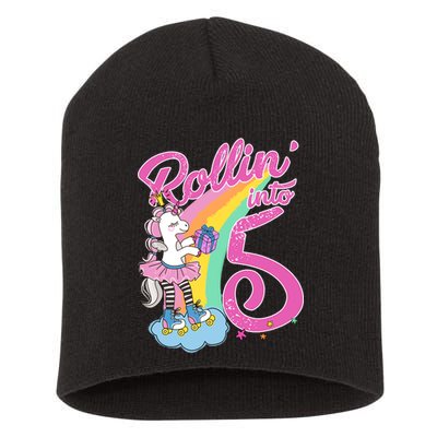 Rollin' Into 5 Skating Unicorn  Short Acrylic Beanie