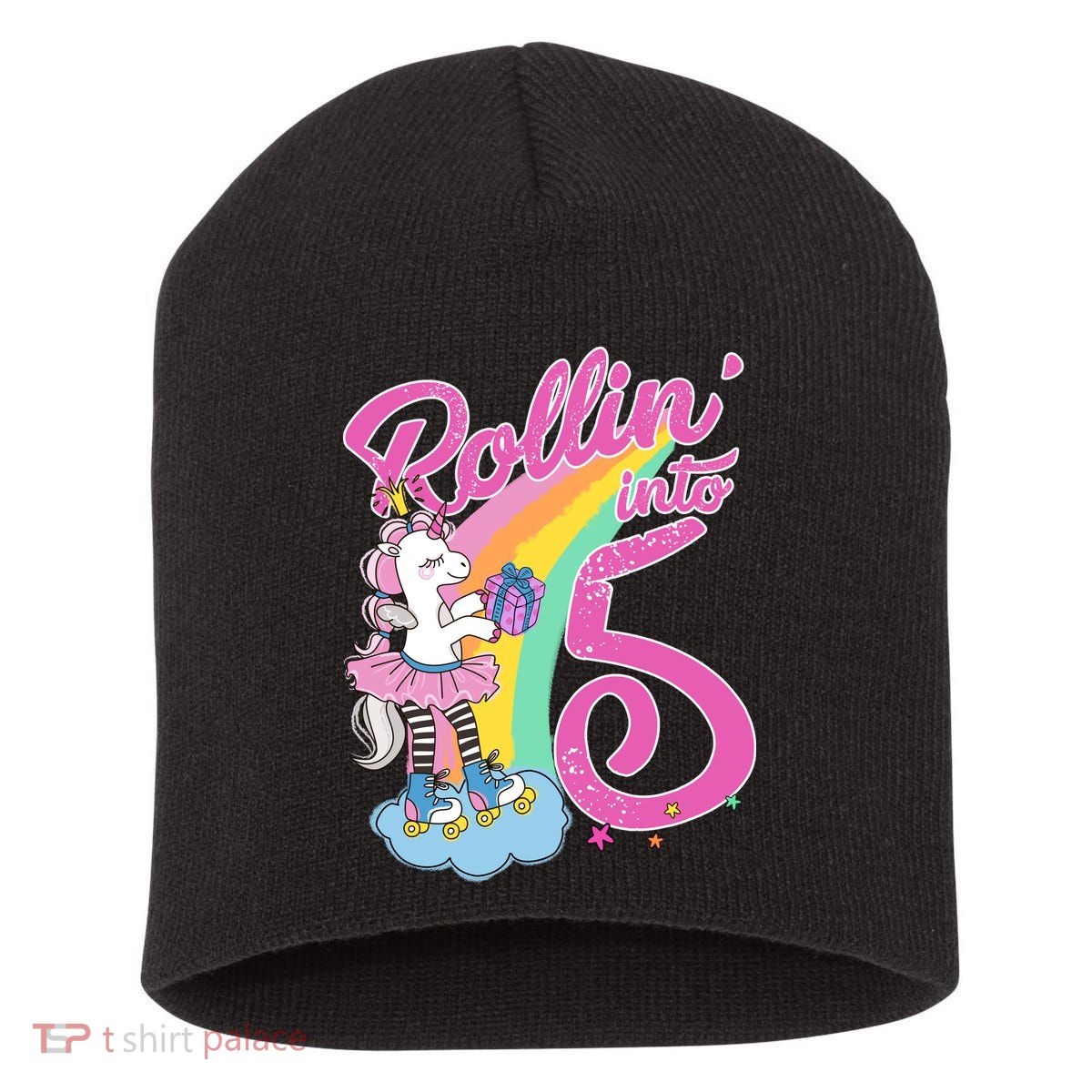 Rollin' Into 5 Skating Unicorn  Short Acrylic Beanie
