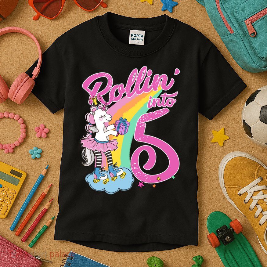 Rollin' Into 5 Skating Unicorn  Kids T-Shirt