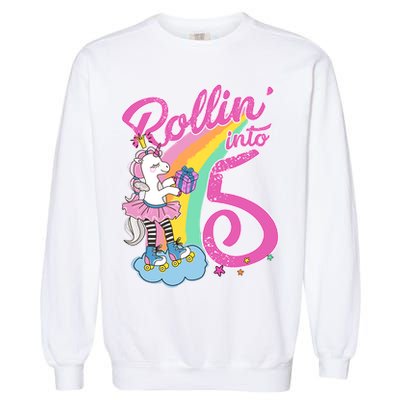 Rollin' Into 5 Skating Unicorn  Garment-Dyed Sweatshirt