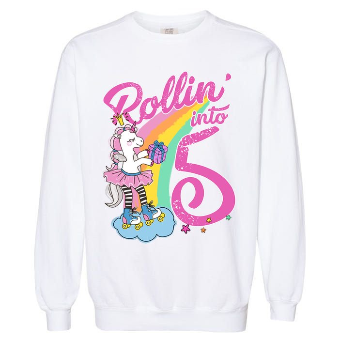 Rollin' Into 5 Skating Unicorn  Garment-Dyed Sweatshirt