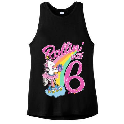 Rollin' Into 6 Skating Unicorn  Ladies PosiCharge Tri-Blend Wicking Tank