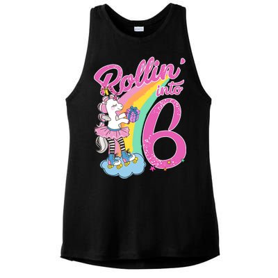 Rollin' Into 6 Skating Unicorn  Ladies PosiCharge Tri-Blend Wicking Tank