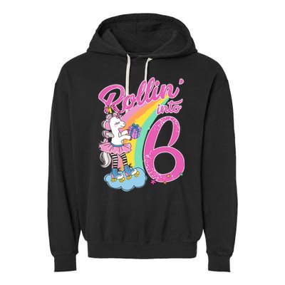 Rollin' Into 6 Skating Unicorn  Garment-Dyed Fleece Hoodie