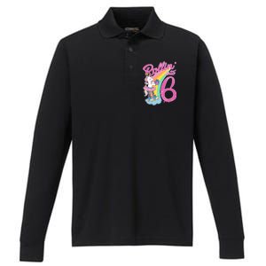 Rollin' Into 6 Skating Unicorn  Performance Long Sleeve Polo