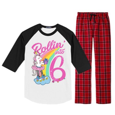 Rollin' Into 6 Skating Unicorn  Raglan Sleeve Pajama Set