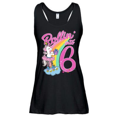 Rollin' Into 6 Skating Unicorn  Ladies Essential Flowy Tank