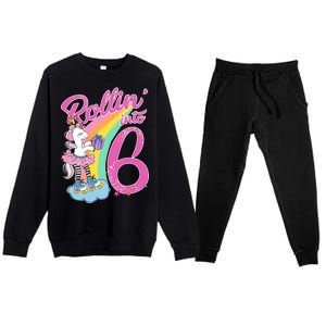 Rollin' Into 6 Skating Unicorn  Premium Crewneck Sweatsuit Set