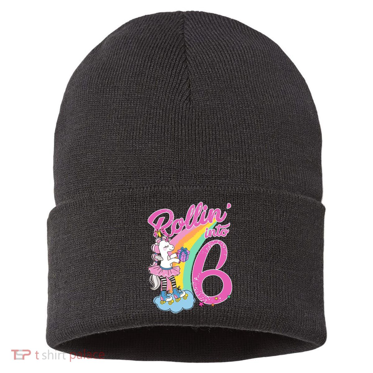 Rollin' Into 6 Skating Unicorn  Sustainable Knit Beanie