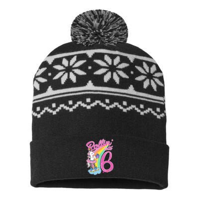 Rollin' Into 6 Skating Unicorn  USA-Made Snowflake Beanie