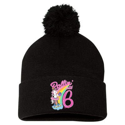 Rollin' Into 6 Skating Unicorn  Pom Pom 12in Knit Beanie