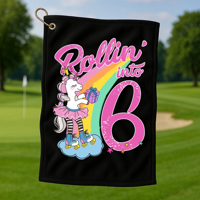 Rollin' Into 6 Skating Unicorn  Golf Towel