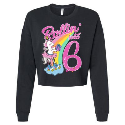 Rollin' Into 6 Skating Unicorn  Cropped Pullover Crew