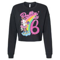 Rollin' Into 6 Skating Unicorn  Cropped Pullover Crew